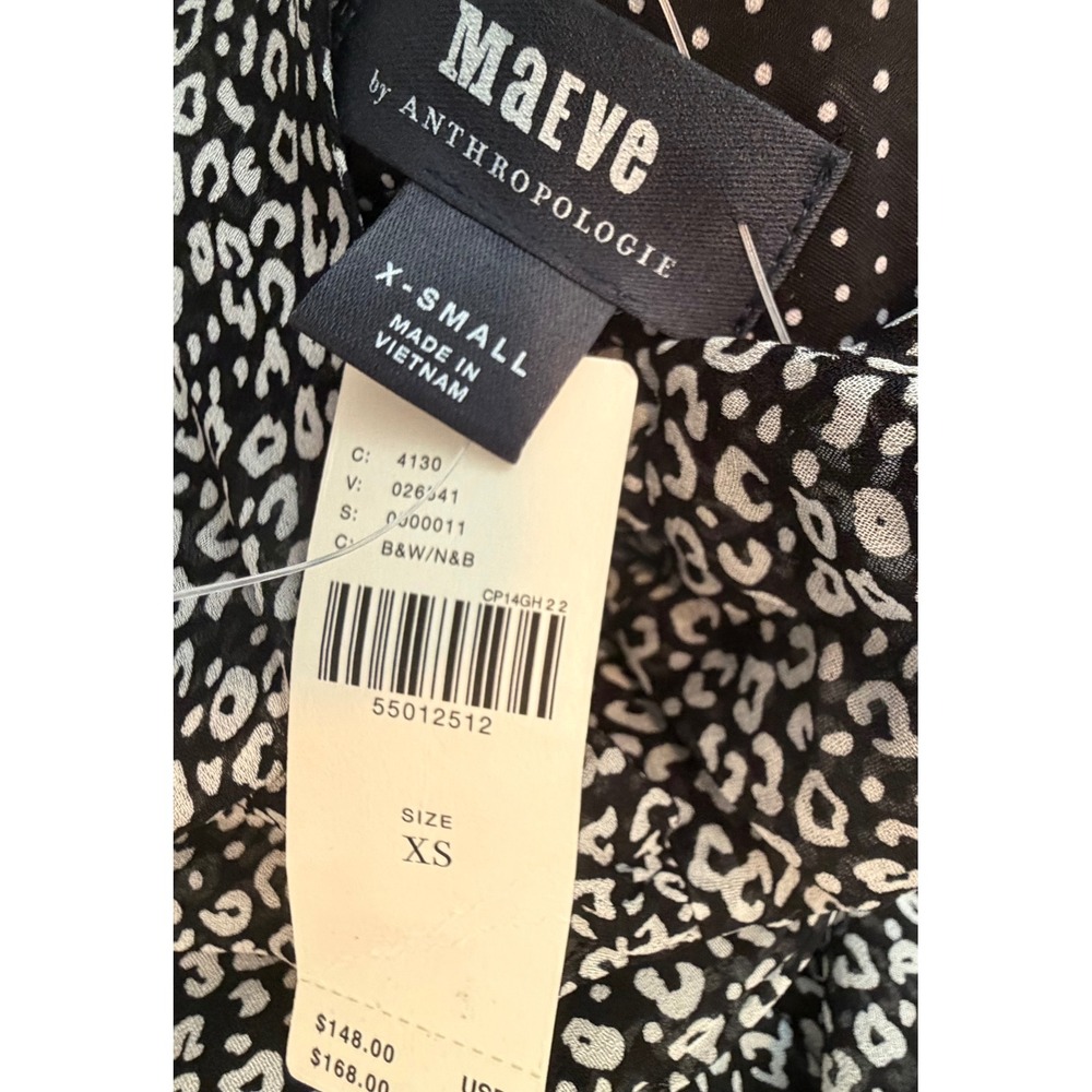 Maeve Anthropologie Leopard Print V-Neck Long Sleeve Mini Dress Black White XS - Picture 5 of 12